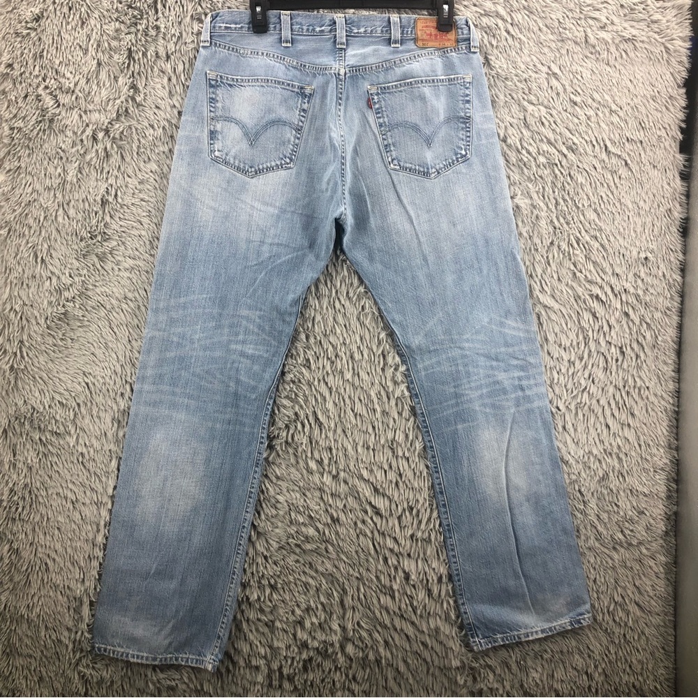 Levis Jeans 501 Mens 38 Buttonfly Blue Straight Leg Whiskered